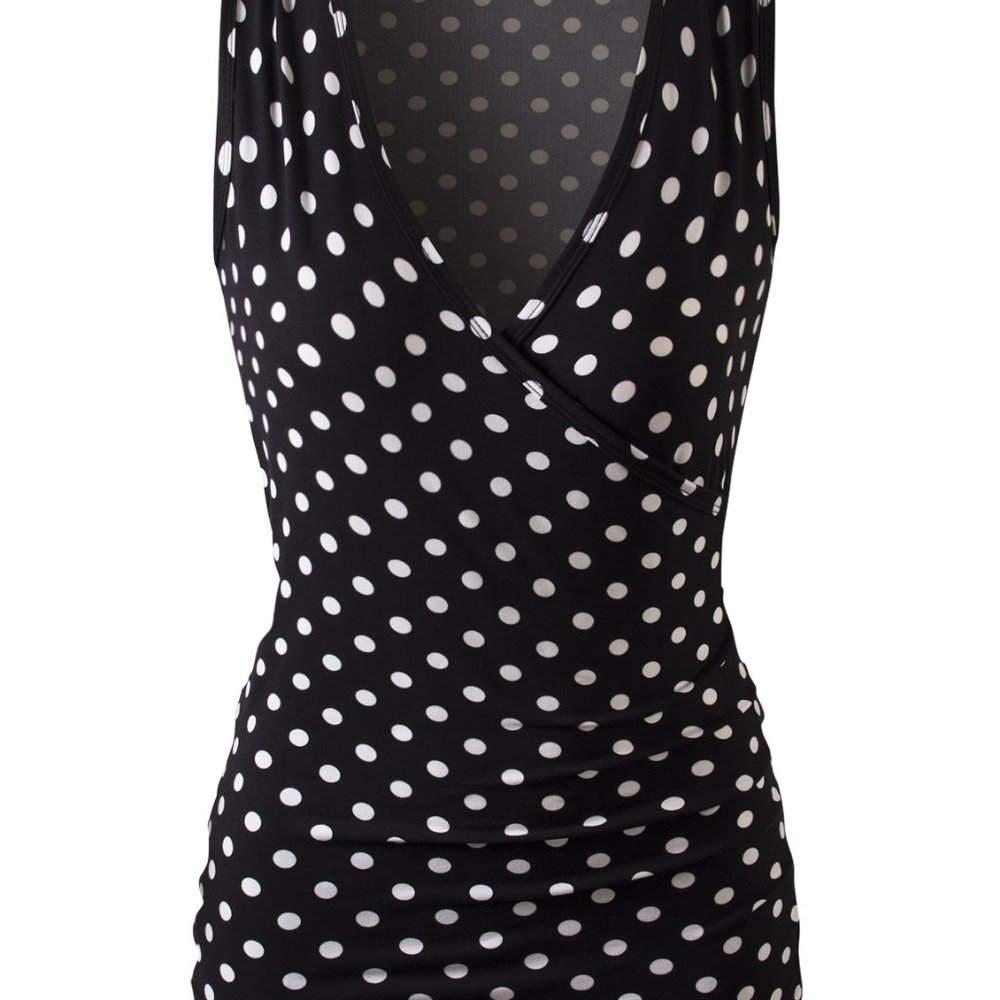 Black & White Polka Dot V-Neck Sleeveless Shirt
